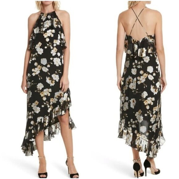 NWT Alice + Olivia Black Fabiola Burnout MIdi Dress $495 - Picture 1 of 12